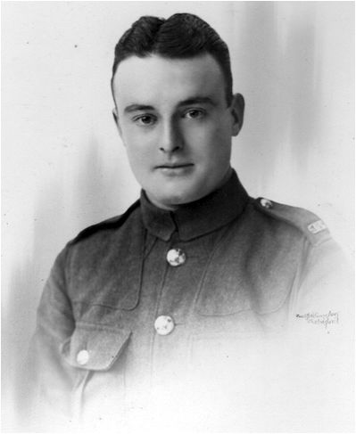 Black and white studio portrait of Charles Wilfred Jeffreys in military uniform, facing the camera with a neutral expression.
